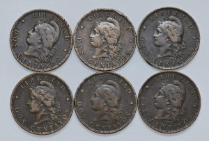Foreign coins - ARGENTINA Lot of 6 pieces of 2 centavos as per f...