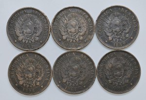 Foreign coins - ARGENTINA Lot of 6 pieces of 2 centavos as per f...