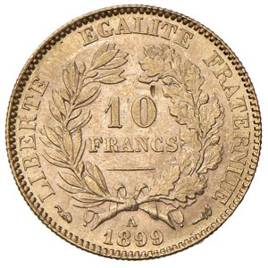 Foreign coins - FRANCIA 10 Franchi 1899 A - KM 830; Gad. 1016 AU (...