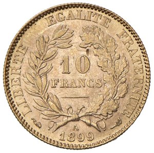 Foreign coins - FRANCE 10 Francs 1899 A - KM 830; Gad. 1016 AU (...