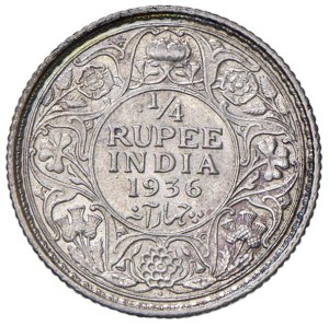 Foreign coins - INDIA George V (1910-1936) 1/4 Rupee 1936 Bombay ...