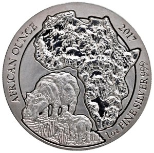 Foreign coins - RWANDA 50 Amafaranga 2017 Hippopotamus - AG (g 31.27...