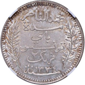 Foreign coins - TUNISIA Muhammad al-Nasir (1906-1922) 2 Francs AH...
