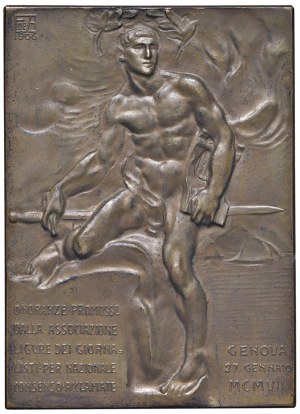 Cities medals - GENOA. plaque 1907 To Antonio Giulio Barrili ...