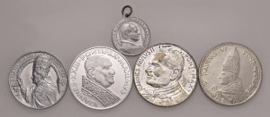 Papal medals - Lot of 5 Papal medals - 3 in silver (45 gr.)...