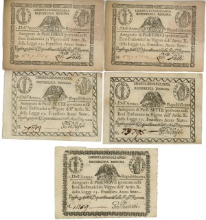 Italian Banknotes - Papal States - Roman Republic - Lot of 5 ...