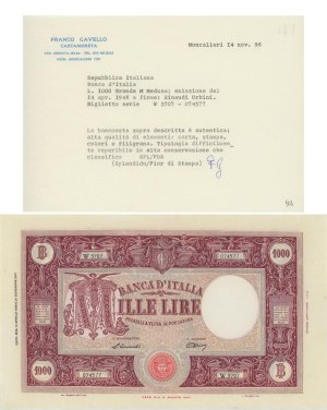 Italian Banknotes - BANCA D'ITALIA 1,000 Lire 14/04/1948 - Gig. 52B R ...