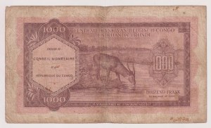Foreign Banknotes - Congo D.R. - 1000 Francs dated 02/15/1962. Small f...