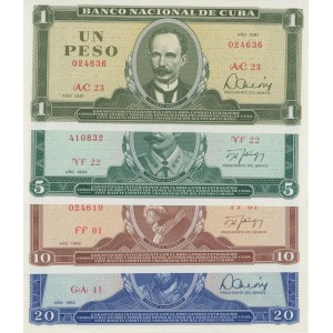 Foreign Banknotes - CUBA 20, 10, 5 e un Peso - P. 102-105 Lotto di 4 b...
