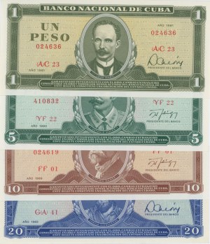 Foreign Banknotes - CUBA 20, 10, 5 and one Peso - P. 102-105 Lot of 4 b...