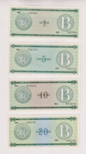Foreign Banknotes - Cuba - Certificates of 1 + 5 + 10 + 20 Pesos series ...