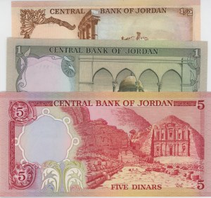 Foreign Banknotes - JORDAN 5, 1.5 AND 1 Dinar - P. 17, 18D, 19D Lott...