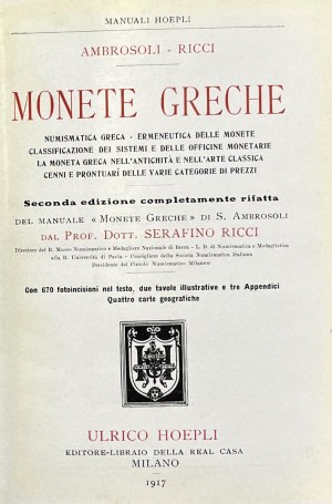 Numismatic books - Ambrosoli - Ricci, Greek coins, 2nd edition, Mil...