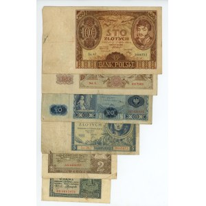 100,50,20,5,2 and 1 gold 1932/1941, set of 6 pieces
