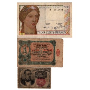 300 francs, 1 ruble, 10 cents, set of 3 pieces