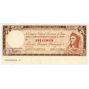 France, Travel Cheque of 100 Francs, No 0000000, SPECIMEN