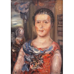 Alfred Aberdam (1894 Lwów - 1963 Paryż), Portret damy we wnętrzu (Matka z dzieckiem we wnętrzu), lata 30. XX w.