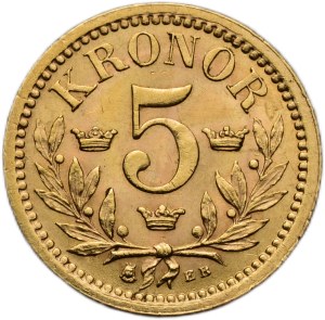 Sweden, Oskar II. 1872-1907, 5 kronor 1901
