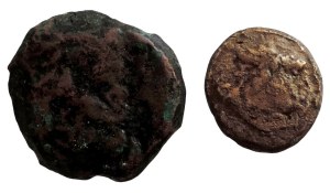 Bosporus, Chersonesos-Pantikapaion 3rd-4th centuries BC, AE 18mm, head left/bow and arrow, inscription PAN + AE 13mm