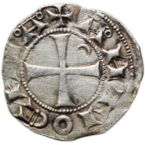 Křižácké státy, Antiochie, Bohemond III. 1163-1201, Ag denár, minc.Antiochie