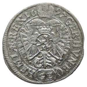 Leopold I. 1657-1705, 3 krejcar 1697 GE Praha-Egerer, MKČ 1425, dr.vada razidla, válcovaný