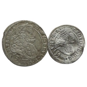 Leopold I. 1657-1705, 3 krejcar 1695 CK Kutná Hora-Krahe, MKČ 1459 + 1 krejcar 1703 Kutná Hora-Wohnsiedler