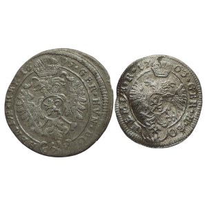Leopold I. 1657-1705, 3 krejcar 1695 CK Kutná Hora-Krahe, MKČ 1459 + 1 krejcar 1703 Kutná Hora-Wohnsiedler