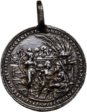 Church medals, Nikl Milicz and his workshop in Jáchymov, AR cast medal, Bathsheba in the bath and King David on the terrace of his palace