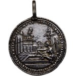 Church medals, Nikl Milicz and his workshop in Jáchymov, AR cast medal, Bathsheba in the bath and King David on the terrace of his palace