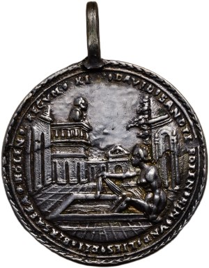 Church medals, Nikl Milicz and his workshop in Jáchymov, AR cast medal, Bathsheba in the bath and King David on the terrace of his palace