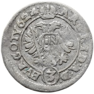 Ferdinand II. 1619-1637, 3 krejcar 1624 Vídeň, zkrácený letopočet 624, ned.