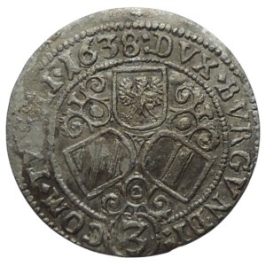Tyroly, arc. Ferdinand Karel 1632-1662, 3 krejcar 1638 trojice erbů