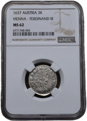 Ferdinand III. 1637-1657, 3 krejcar 1637 Vienna