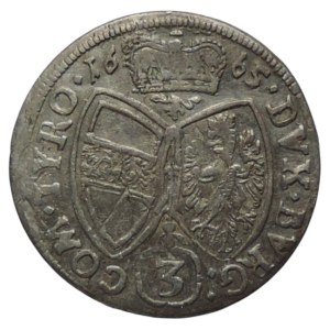 Tyroly, oblúk. Žigmund František 1663-1665, 3 krejcar 1665