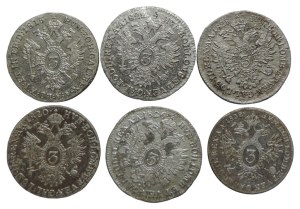 Francis II. 1792-1835, 3 krejcar 1815, 1820, 1822, 1826, 1828, 1832 A 6 pcs