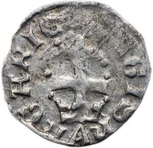 Louis of Anjou 1342-1382, denarius Huszár 547 crown under the cross