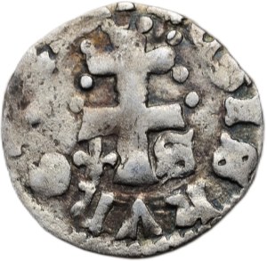 Louis of Anjou 1342-1382, denarius Huszár 547 lilies-S
