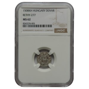 Vladislav of Jagiellon 1471-1516, denarius 1508 P-H, NGC MS 62