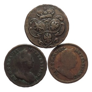 Marie Therese 1740-1780, Cu 1/2 krejcar 1777 S, 1/4 krejcar 1777 S, grešle 1760 3pcs