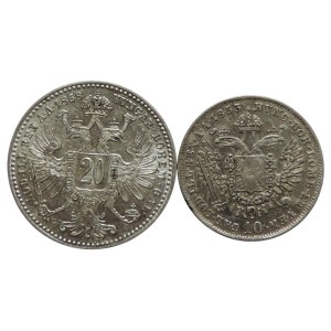 20 krejcar 1868 bz (0/0), 10 krejcar 1853 A (1/1) 2pcs