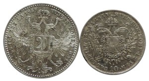 20 krejcar 1868 bz (0/0), 10 krejcar 1853 A (1/1) 2pcs