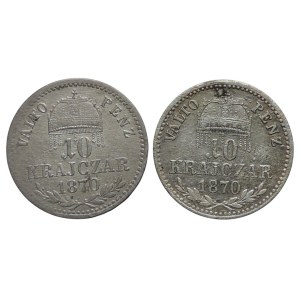 10 krejcar 1870 KB škr., 1870 GYF 2ks