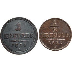1 krejcar 1851 A, 1/2 krejcar 1851 B
