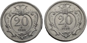 20 halls. 1908 p.z., 20 hal. 1914 b.w.