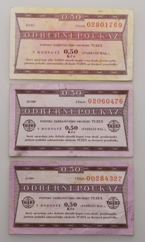 Czechoslovakia 1945-1992, Tuzex - 0,5 CZK, voucher II/1987, I/1989, II/1989