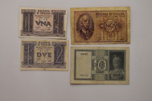 Italy, 10 lire, 5 lire 2 lire, 1 lire