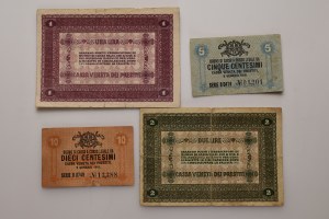 Italy, due lire, una lira, 10 centesimi, 5 centesimi all 1918