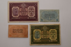 Italy, due lire, una lira, 10 centesimi, 5 centesimi all 1918