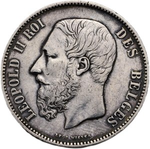 Belgium, Leopold II. 1865-1909, 5 francs 1870