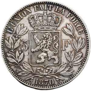 Belgie, Leopold II. 1865-1909, 5 frank 1870
